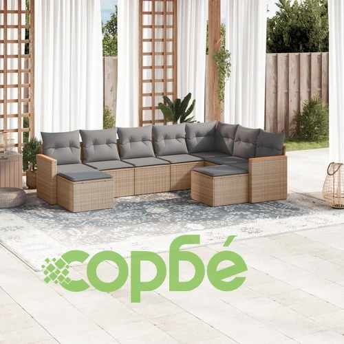 Градински диван с възглавници 9 части бежов микс полиратан ➤ топ цена ➤ sorbe.bg