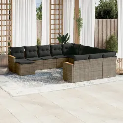 Градински комплект диван с възглавници 12 части сив полиратан