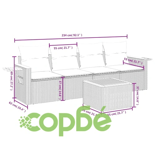 Градински комплект с възглавници, 5 части, черен полиратан ➤ топ цена ➤ sorbe.bg