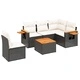 Градински диван с възглавници, 6 части, черен, полиратан