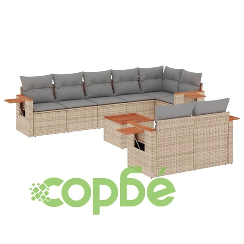 Градински комплект диван с възглавници 9 части сив полиратан ➤ топ цена ➤ sorbe.bg