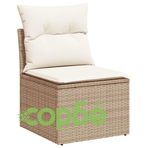 Градински диван с възглавници, 10 части, бежов полиратан ➤ топ цена ➤ sorbe.bg