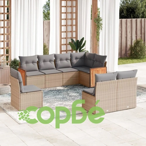 Градински диван с възглавници, 8 части, бежов полиратан ➤ топ цена ➤ sorbe.bg