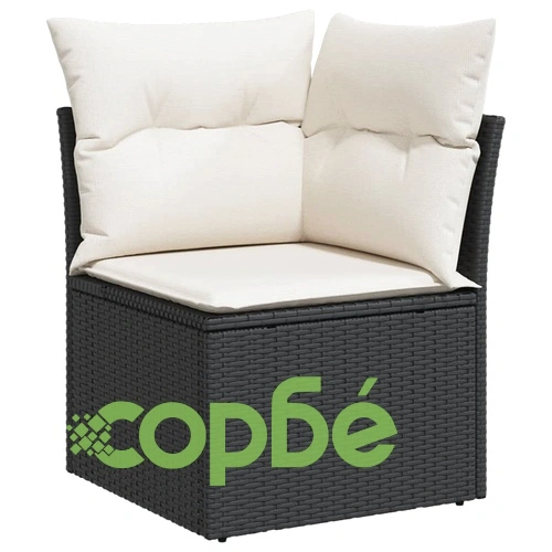 Градински комплект диван с възглавници 7 части черен полиратан ➤ топ цена ➤ sorbe.bg