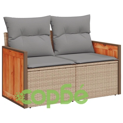 Градински диван с възглавници, 10 части, бежов полиратан ➤ топ цена ➤ sorbe.bg
