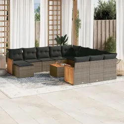Градински комплект диван с възглавници 13 части сив полиратан
