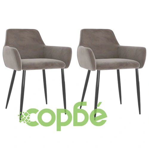 Трапезни столове, 2 бр, светлосиви, кадифе ➤ топ цена ➤ sorbe.bg