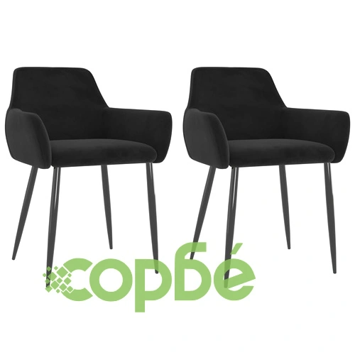 Трапезни столове, 2 бр, черни, кадифе ➤ топ цена ➤ sorbe.bg