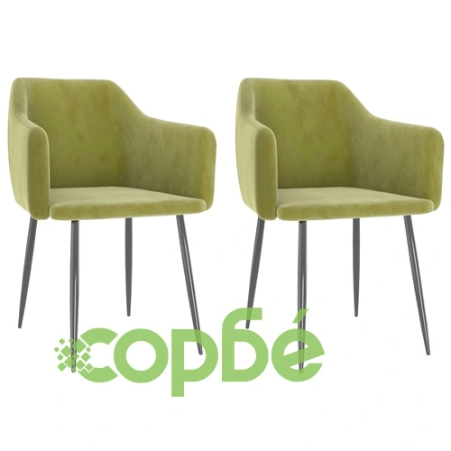 Трапезни столове, 2 бр, светлозелени, кадифе ➤ топ цена ➤ sorbe.bg