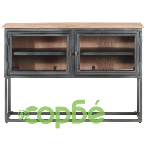 Бюфет, сив, 100x30x70 cм, акациево дърво масив ➤ топ цена ➤ sorbe.bg