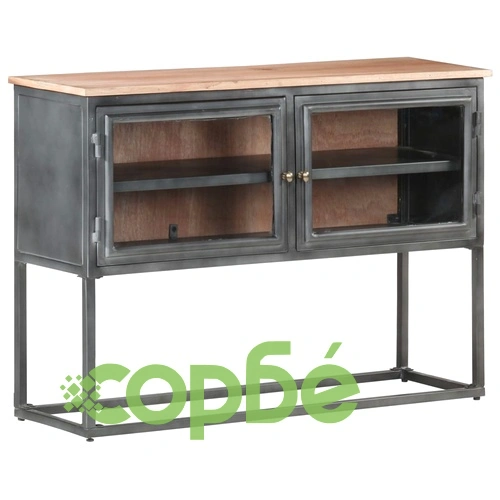 Бюфет, сив, 100x30x70 cм, акациево дърво масив ➤ топ цена ➤ sorbe.bg