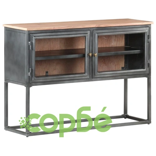 Бюфет, сив, 100x30x70 cм, акациево дърво масив ➤ топ цена ➤ sorbe.bg