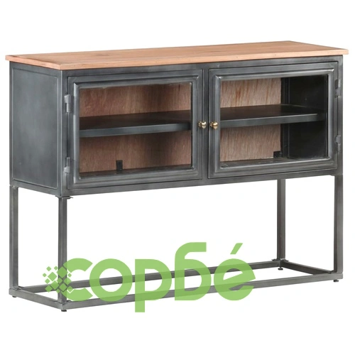 Бюфет, сив, 100x30x70 cм, акациево дърво масив ➤ топ цена ➤ sorbe.bg