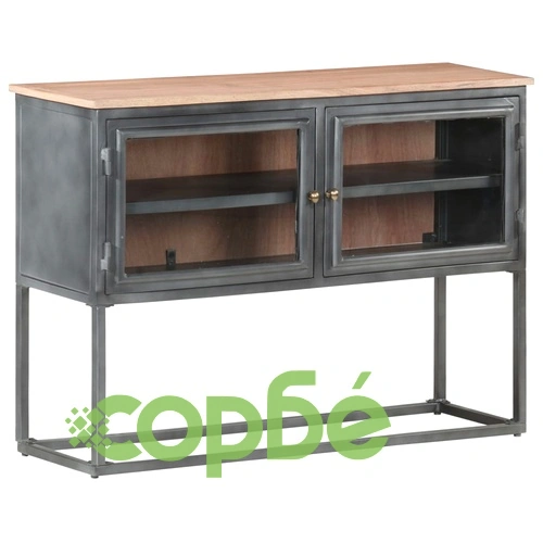 Бюфет, сив, 100x30x70 cм, акациево дърво масив ➤ топ цена ➤ sorbe.bg