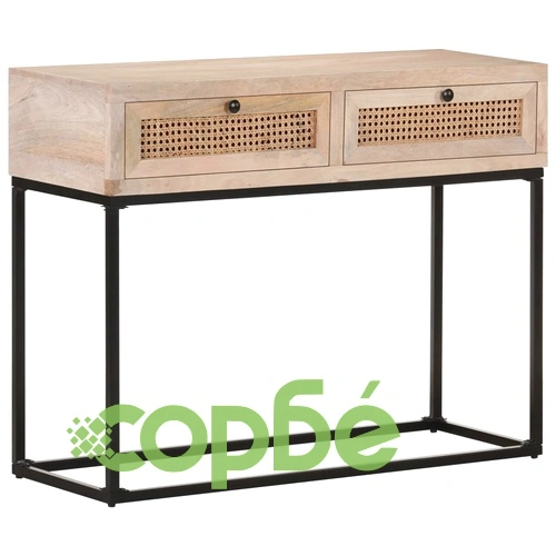 Конзолна маса, 100x35x76 см, манго масив и тръстика ➤ топ цена ➤ sorbe.bg