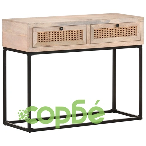 Конзолна маса, 100x35x76 см, манго масив и тръстика ➤ топ цена ➤ sorbe.bg