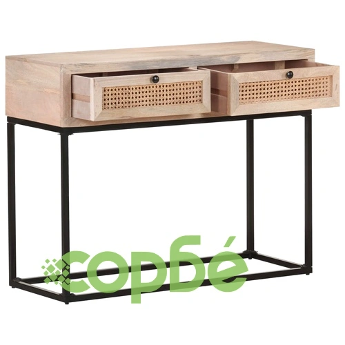 Конзолна маса, 100x35x76 см, манго масив и тръстика ➤ топ цена ➤ sorbe.bg