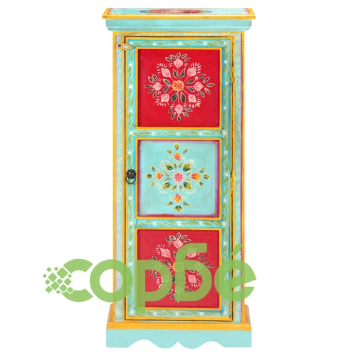 Ръчно декориран висок шкаф, 40x30x90 см, мангово дърво масив ➤ топ цена ➤ sorbe.bg