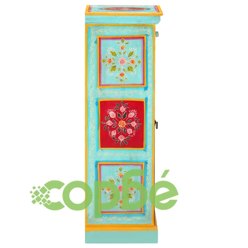 Ръчно декориран висок шкаф, 40x30x90 см, мангово дърво масив ➤ топ цена ➤ sorbe.bg