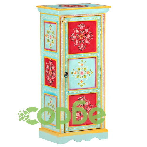 Ръчно декориран висок шкаф, 40x30x90 см, мангово дърво масив ➤ топ цена ➤ sorbe.bg