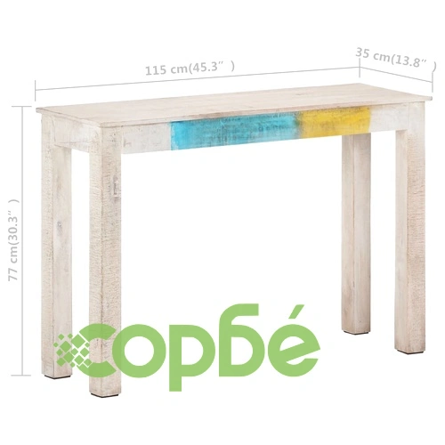 Конзолна маса, бяла, 115x35x77 cм, грубо мангово дърво ➤ топ цена ➤ sorbe.bg