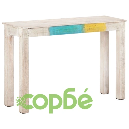 Конзолна маса, бяла, 115x35x77 cм, грубо мангово дърво ➤ топ цена ➤ sorbe.bg