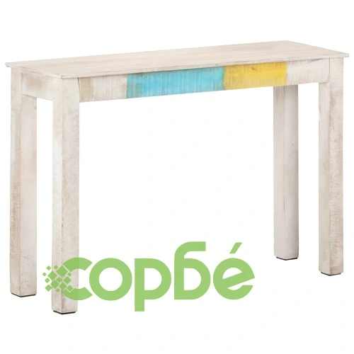 Конзолна маса, бяла, 115x35x77 cм, грубо мангово дърво ➤ топ цена ➤ sorbe.bg