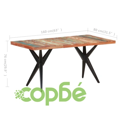 Трапезна маса, 160x80x76 см, регенерирано дърво масив ➤ топ цена ➤ sorbe.bg