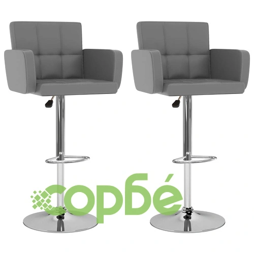 Бар табуретки, 2 бр, сиви, изкуствена кожа ➤ топ цена ➤ sorbe.bg