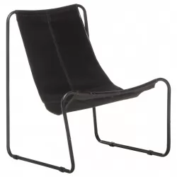 Релаксиращ стол, черен, естествена кожа