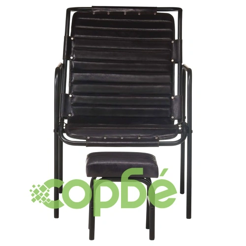 Фотьойл за релакс с поставка за крака, черен, естествена кожа ➤ топ цена ➤ sorbe.bg