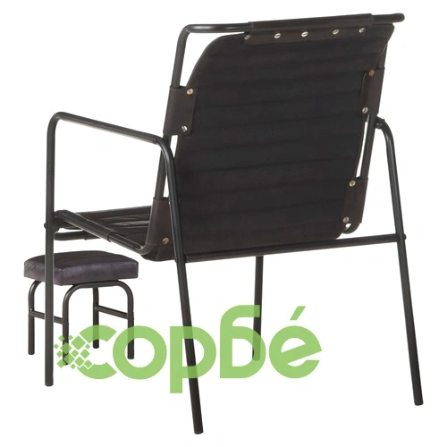 Фотьойл за релакс с поставка за крака, черен, естествена кожа ➤ топ цена ➤ sorbe.bg