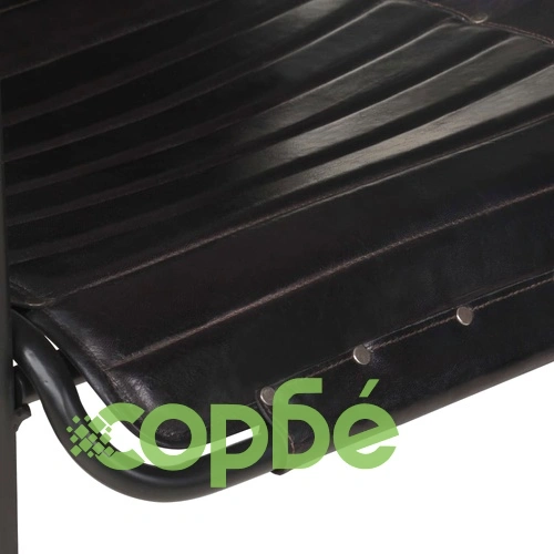 Фотьойл за релакс с поставка за крака, черен, естествена кожа ➤ топ цена ➤ sorbe.bg