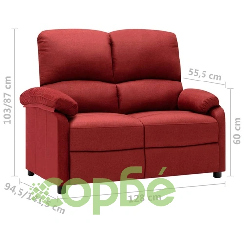 2-местно кресло реклайнер, виненочервено, текстил ➤ топ цена ➤ sorbe.bg
