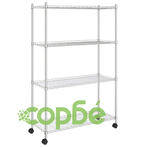 4-етажен стелаж за съхранение с колела 90x35x142 см хром 200 кг ➤ топ цена ➤ sorbe.bg