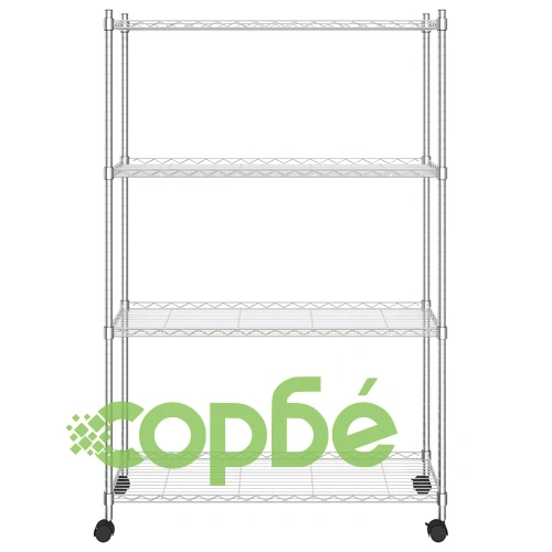 4-етажен стелаж за съхранение с колела 90x35x142 см хром 200 кг ➤ топ цена ➤ sorbe.bg