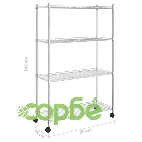 4-етажен стелаж за съхранение с колела 90x35x142 см хром 200 кг ➤ топ цена ➤ sorbe.bg