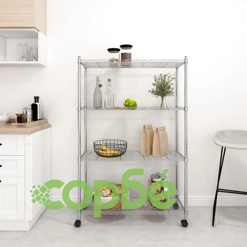 4-етажен стелаж за съхранение с колела 90x35x142 см хром 200 кг ➤ топ цена ➤ sorbe.bg