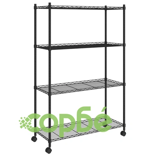 4-етажен стелаж за съхранение с колела 90x35x142 см черен 200кг ➤ топ цена ➤ sorbe.bg