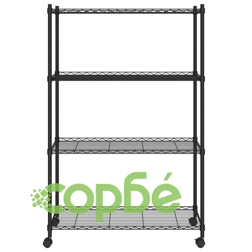 4-етажен стелаж за съхранение с колела 90x35x142 см черен 200кг ➤ топ цена ➤ sorbe.bg
