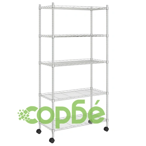 5-етажен стелаж за съхранение с колела 75x35x155 см хром 250 кг ➤ топ цена ➤ sorbe.bg
