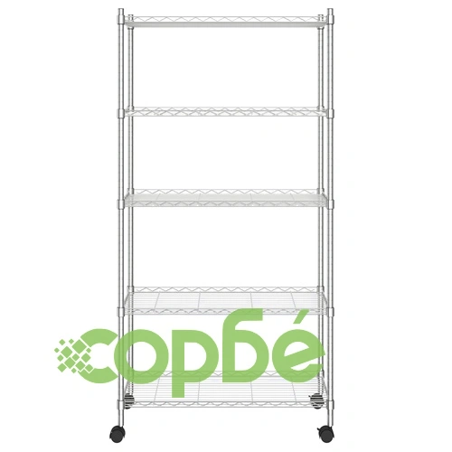 5-етажен стелаж за съхранение с колела 75x35x155 см хром 250 кг ➤ топ цена ➤ sorbe.bg