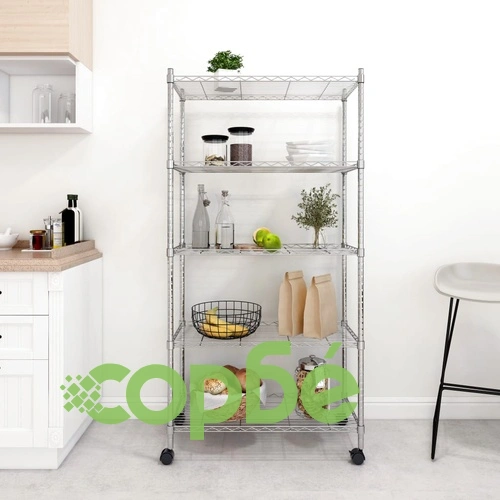5-етажен стелаж за съхранение с колела 75x35x155 см хром 250 кг ➤ топ цена ➤ sorbe.bg