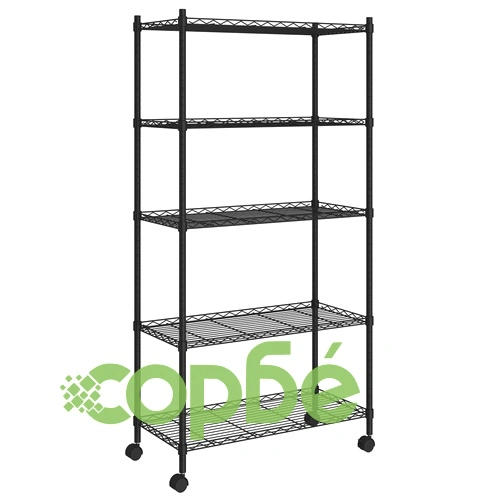 5-етажен стелаж за съхранение с колела 75x35x155 см черен 250кг ➤ топ цена ➤ sorbe.bg