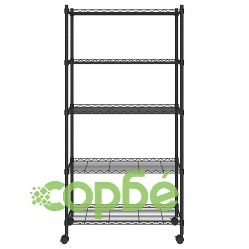 5-етажен стелаж за съхранение с колела 75x35x155 см черен 250кг ➤ топ цена ➤ sorbe.bg