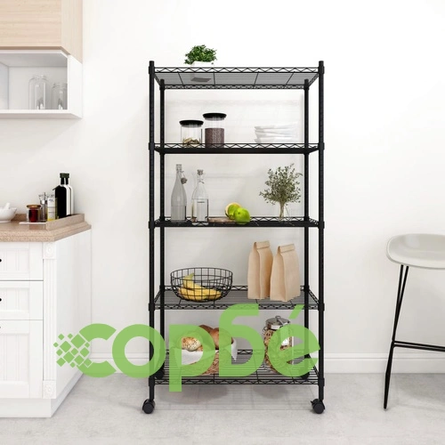 5-етажен стелаж за съхранение с колела 75x35x155 см черен 250кг ➤ топ цена ➤ sorbe.bg
