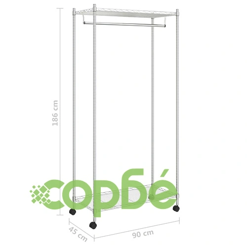2-етажна стойка за дрехи на колелца 90x45x186 см хром 100 кг ➤ топ цена ➤ sorbe.bg