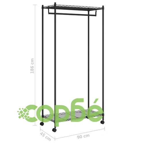 2-етажна стойка за дрехи на колелца 90x45x186 см черна 100 кг ➤ топ цена ➤ sorbe.bg