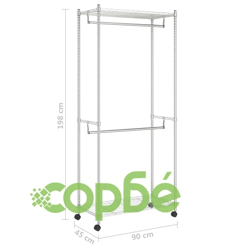 2-етажна стойка за дрехи на колелца 90x45x198 см хром 100 кг ➤ топ цена ➤ sorbe.bg