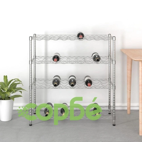 4-етажна стойка за вино за 36 бутилки, хромирано желязо ➤ топ цена ➤ sorbe.bg